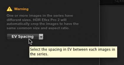 HDR Efex Pro 2 Auto Crop and Resize, and EV Selection